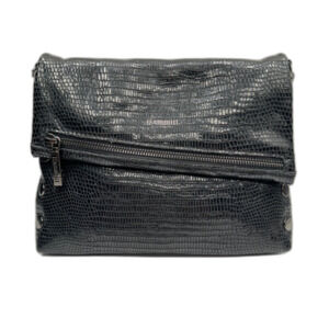 Hammitt VIP Medium Black Lizard Emboss Crossbody Gunmetal Red Suede